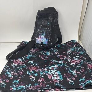 Floral Print Women's Athletic Shorts (M) and Disney castle water bottle bag